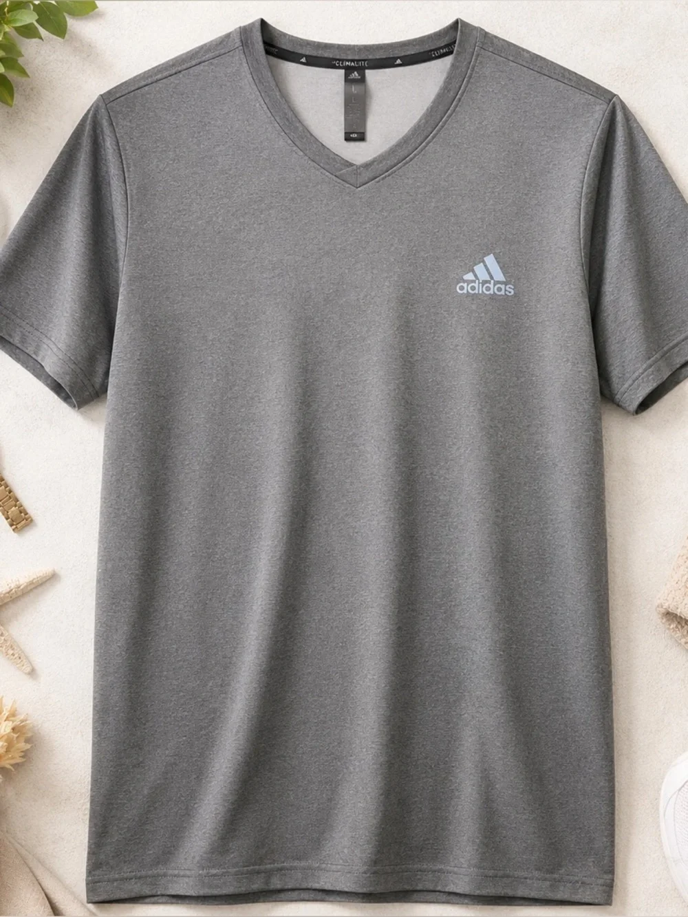 Adidas Climalite Gray V-Neck Performance T-Shirt Men's Large Athletic Tee